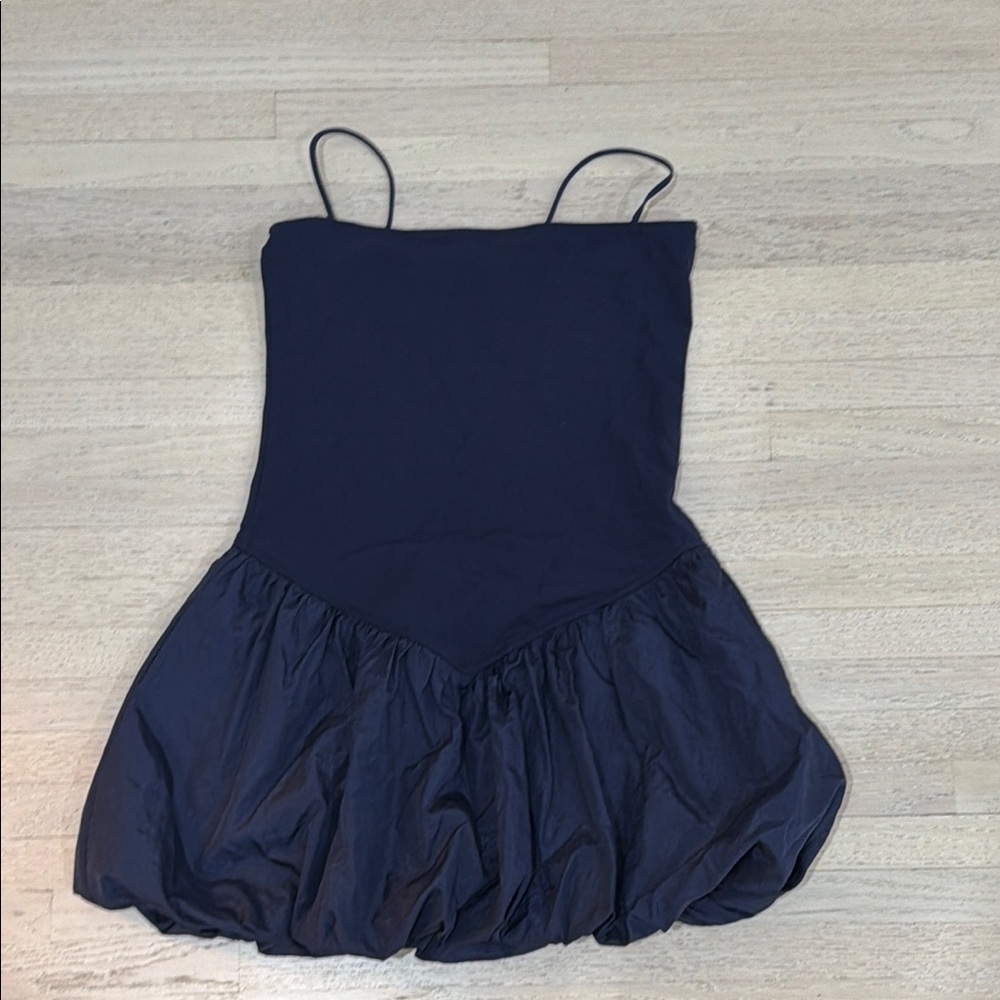 Edikted Navy Blue Spaghetti Strap Bubble Hem Dress